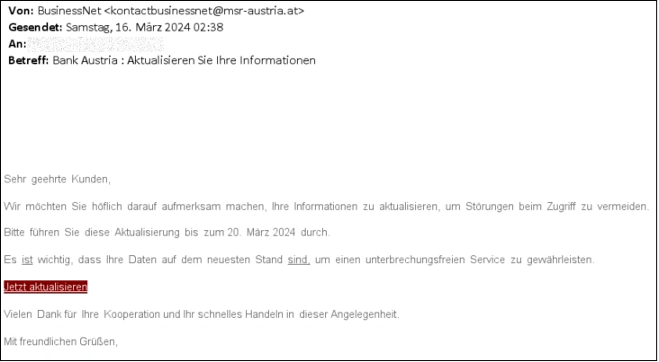 Phishing Aktualisierung Ihrer Informationen