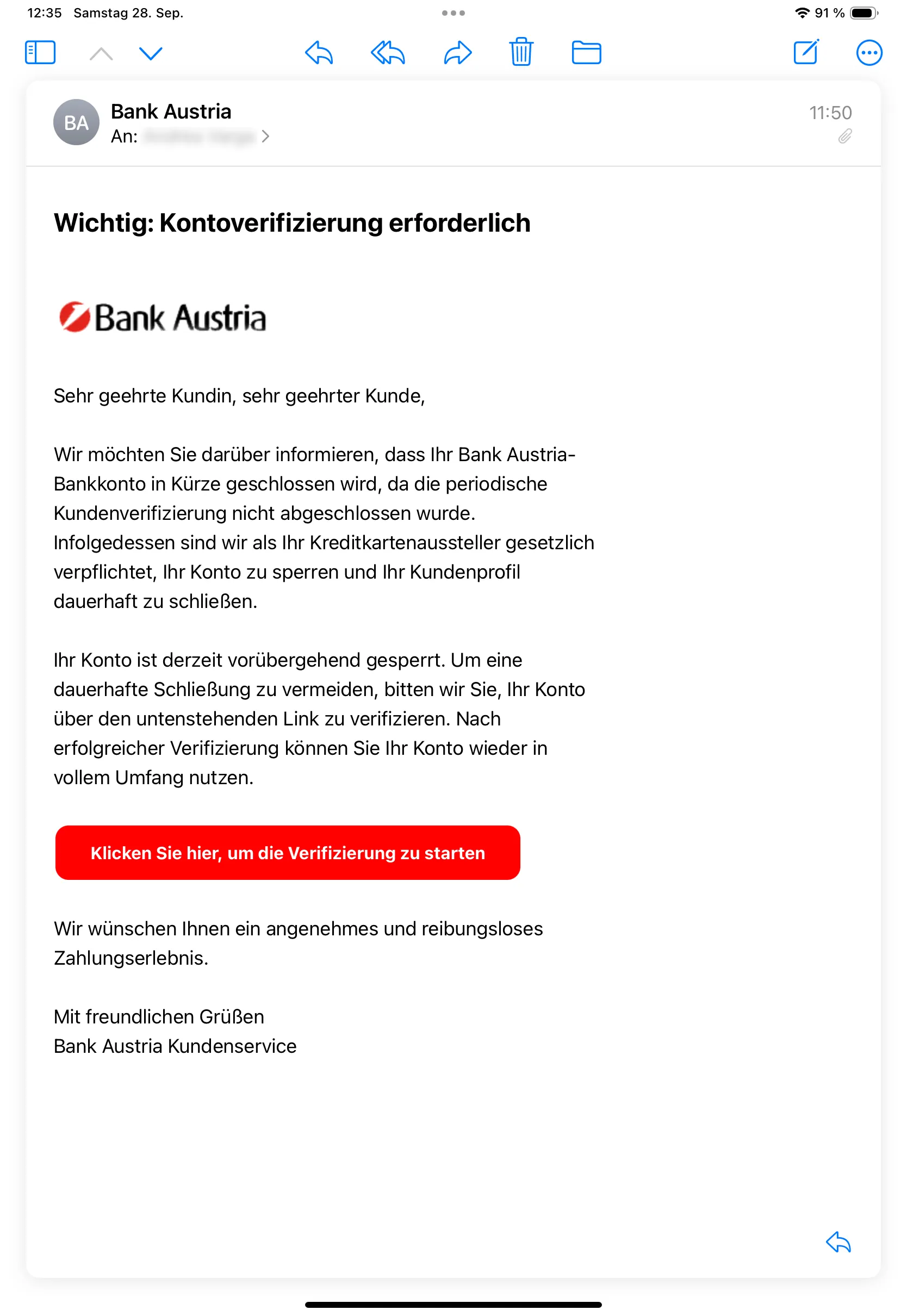 Phishing Kontoverifizierung