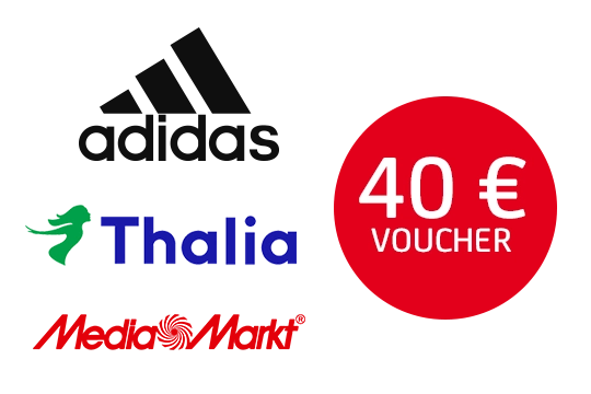 40 Euro voucher from adidas, Thalia, MediaMarkt