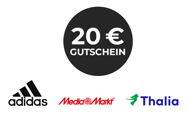 20 Euro gutschein von adidas, MediaMarkt oder Thalia