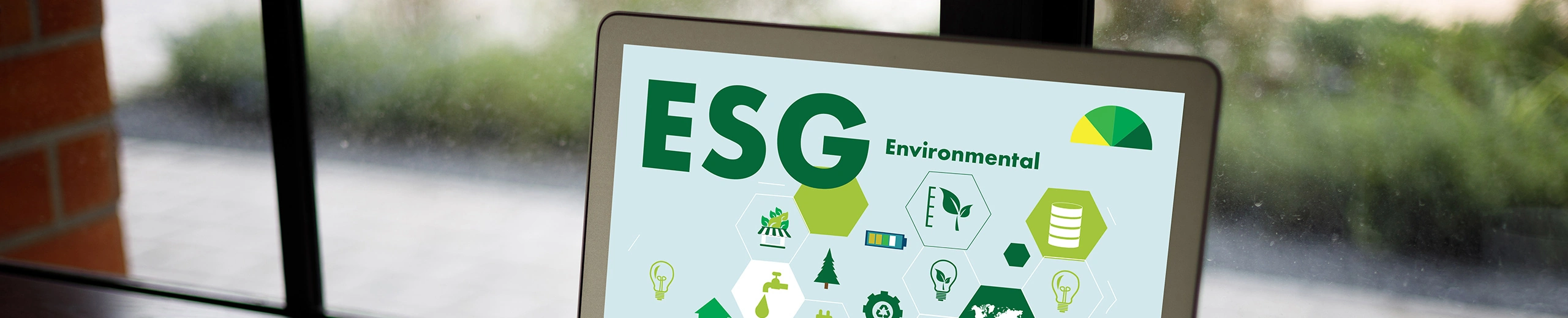 Ein Laptop auf welchem ESG steht