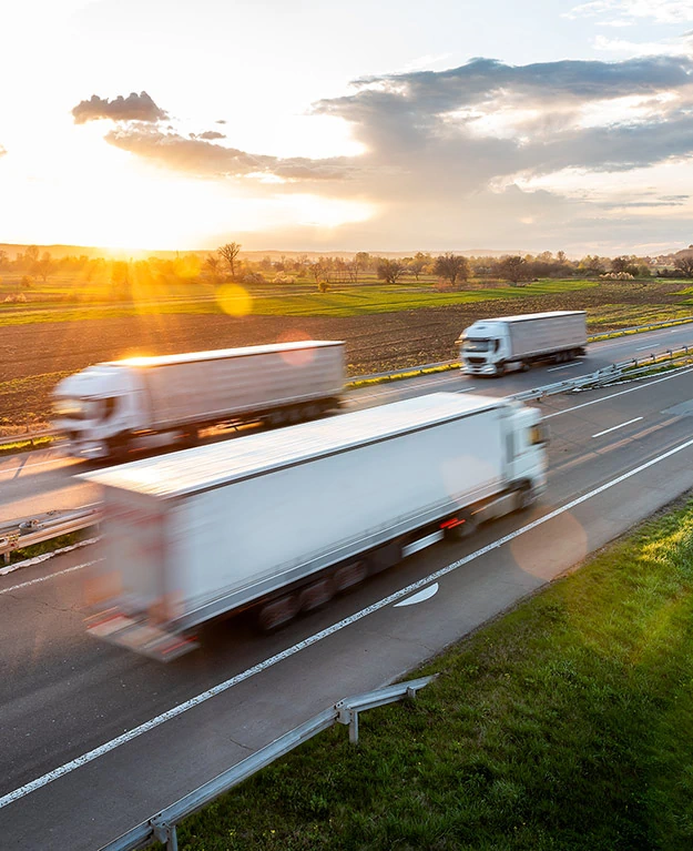 LKWs im Sonnenschein auf der Autobahn