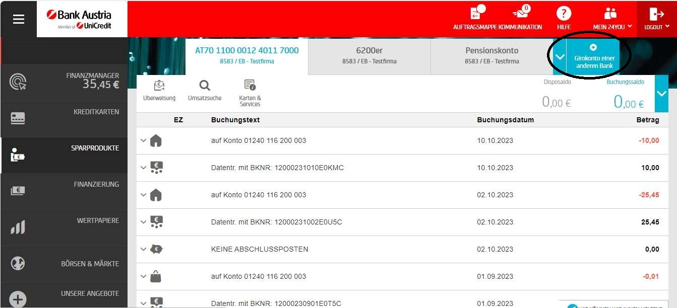 Liste Transaktionen Internetbanking