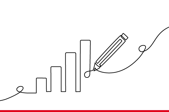 Eine Grafik von einem Balkendiagramm und einem Bleistift